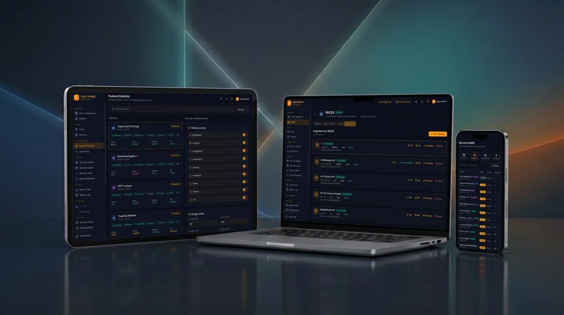 Ludera.io continuous MiCA compliance monitoring with case and incident lists, on tablet, laptop and phone