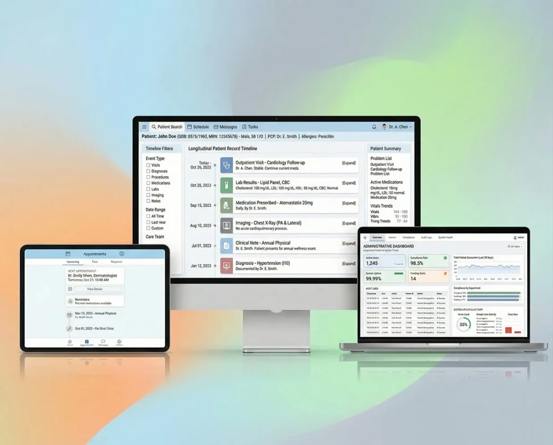 MedCore EHR platform - reporting and analytics dashboard