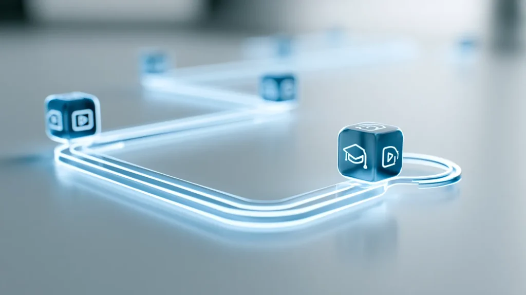 Holographic adaptive learning path with lessons, quizzes and a personalized branch