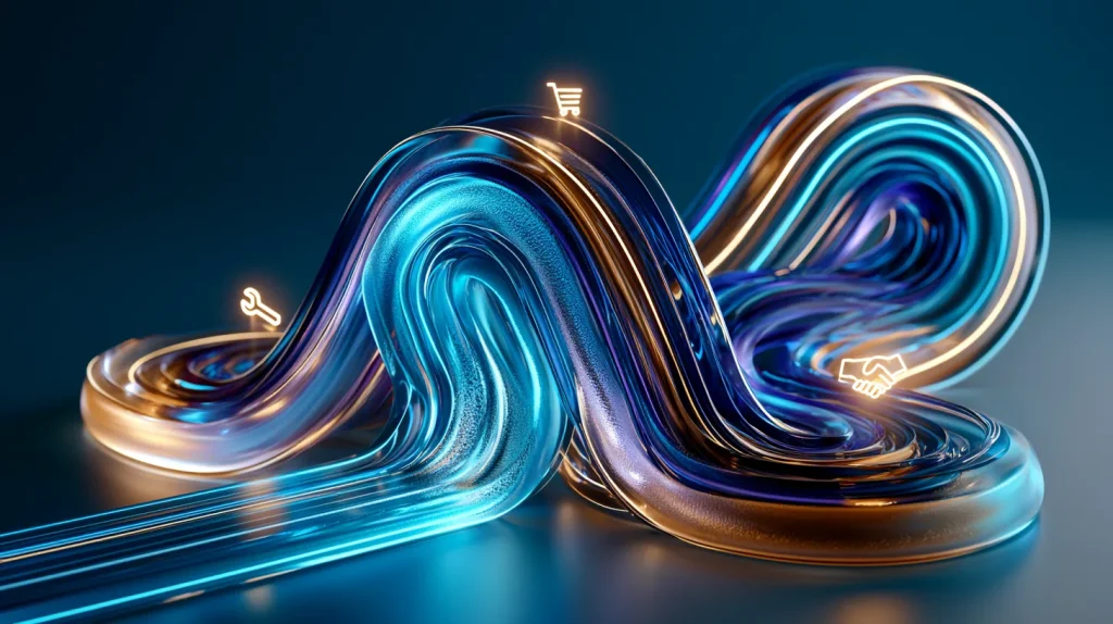 Build versus buy versus CASP-as-a-service concept with three diverging glowing paths of light