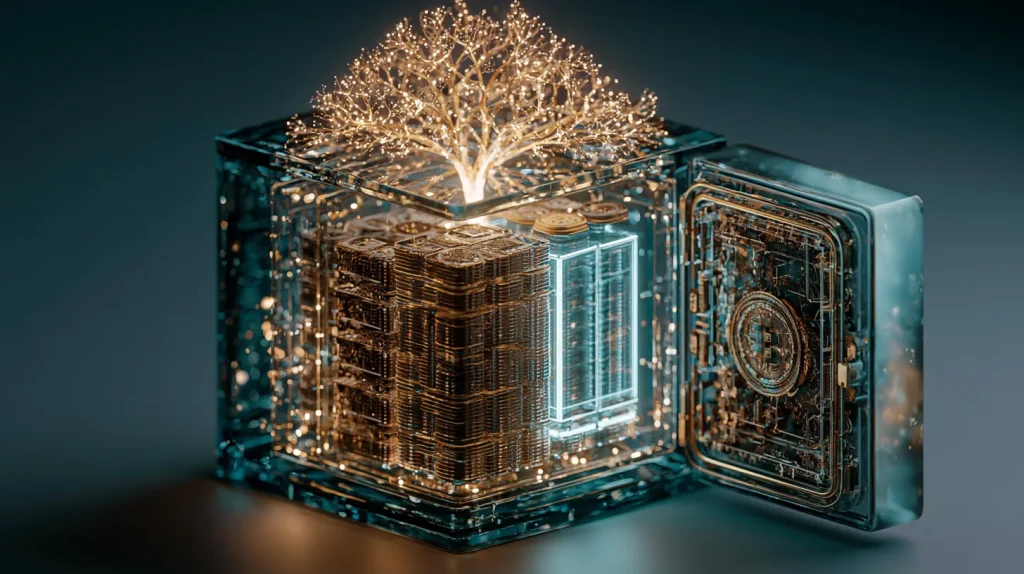 Proof of reserves concept with a transparent vault of segregated crypto-assets and a Merkle tree verifying balances