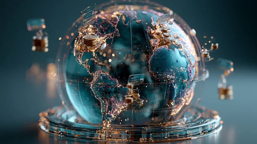 Developer hourly rates by region concept showing a glowing world map with regional cost differences