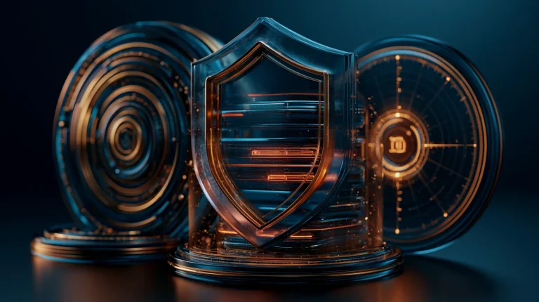 State of application security research concept with a digital shield, critical findings and an incident-response dashboard