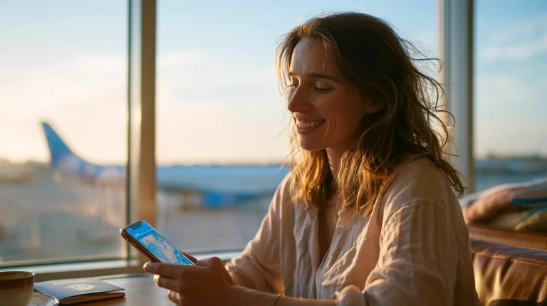 Traveler booking a trip on a travel app built with travel software development