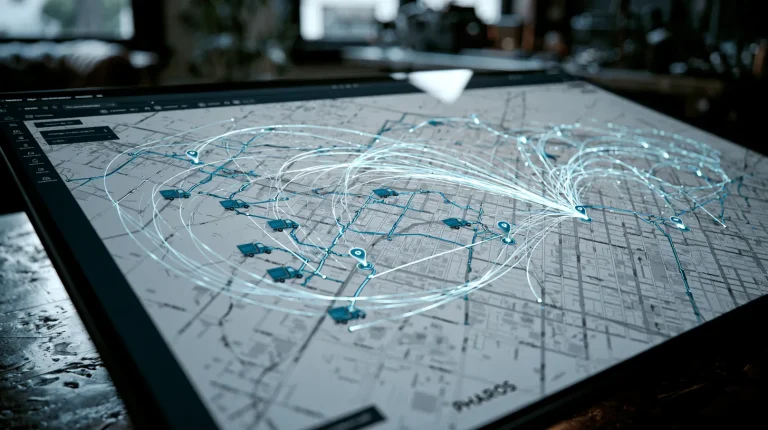 Dispatch map interface with live courier markers and animated route lines on an on-demand app
