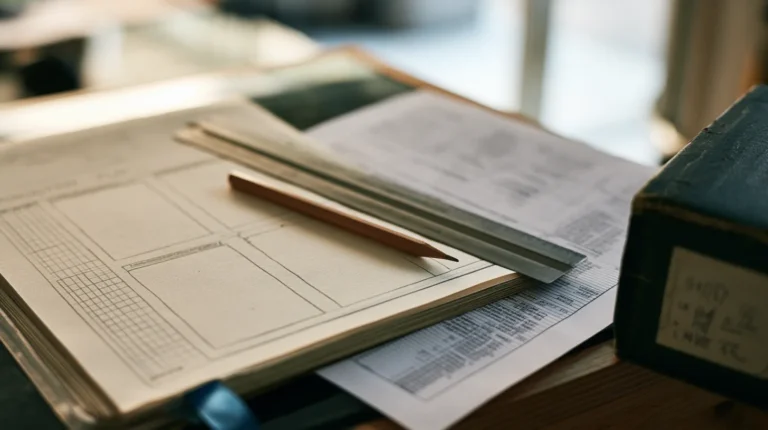 A hand-ruled monitoring plan draft on plain paper beside a printed list of logging fields on a working desk, the Article 72 plan a team has to design itself because the mandatory template never issued
