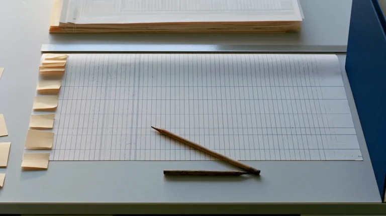 A threshold tuning worksheet covering a long look back period with small sticky notes marking individual rules and a graphite pencil resting on it, rule tuning for crypto AML transaction monitoring