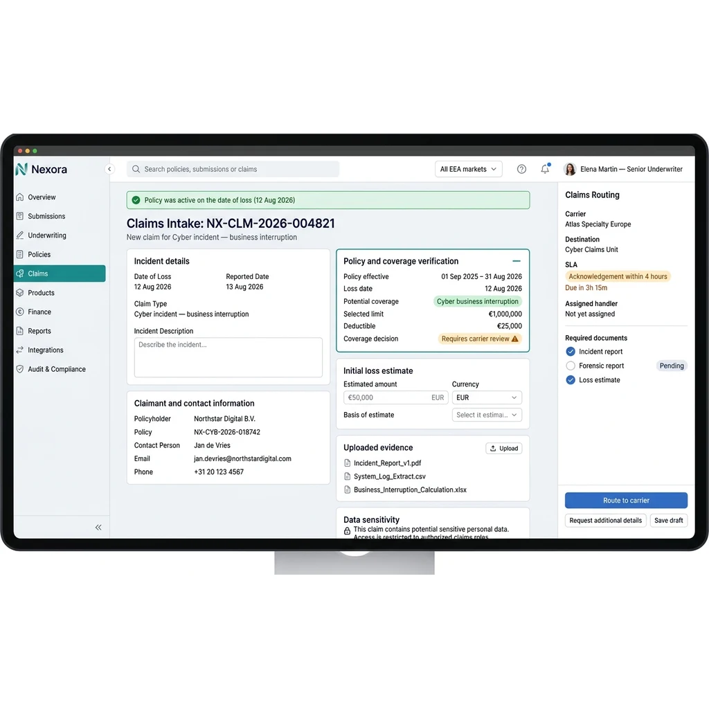 Nexora Insurance Platform. Underwriting, Policy and Claims Operations