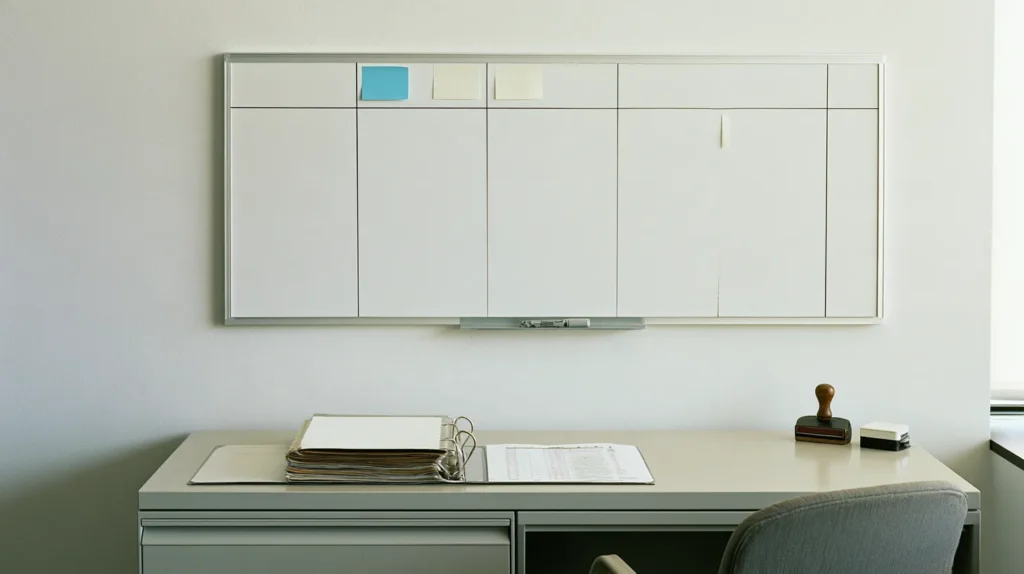 A compliance application file open beneath a whiteboard timeline of plain working-day cells with one cell struck through, the working-day clocks a crypto authorization file runs against