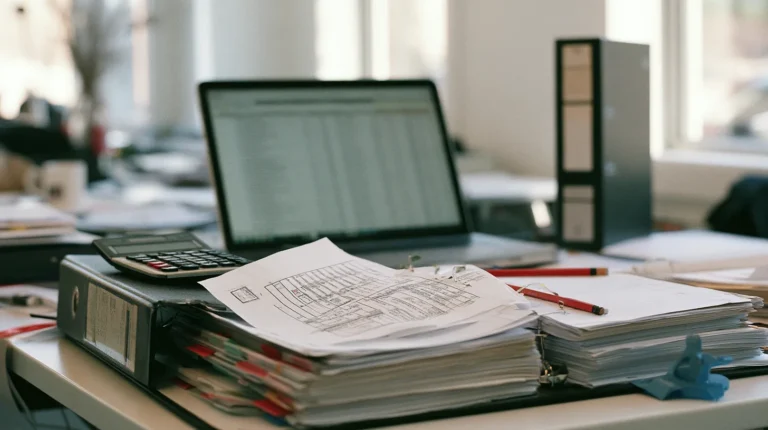 A filed rate manual binder open beside a printed rate table stamped with its effective date, on an actuarial analyst's desk.