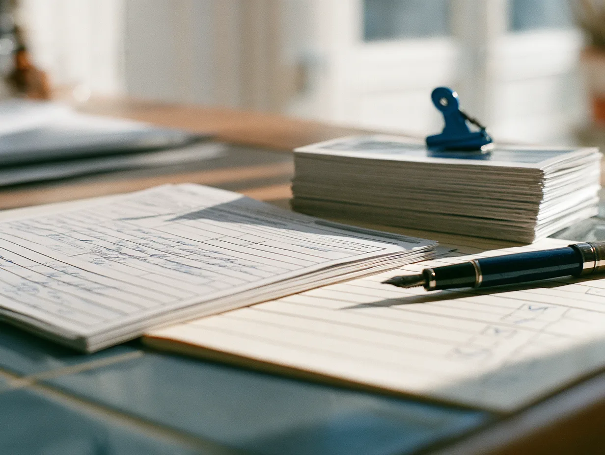 A proposal form and hand-marked risk rating worksheet on an underwriter's desk.