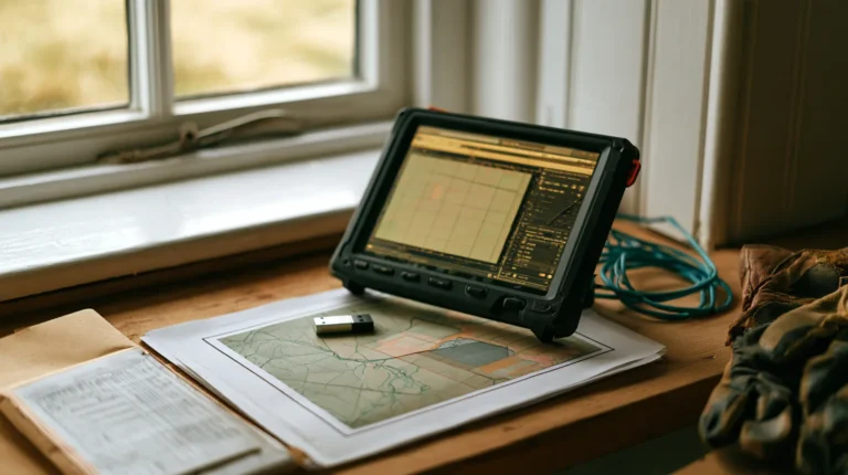 A farm office desk preparing task data for isoxml integration with a machine terminal.