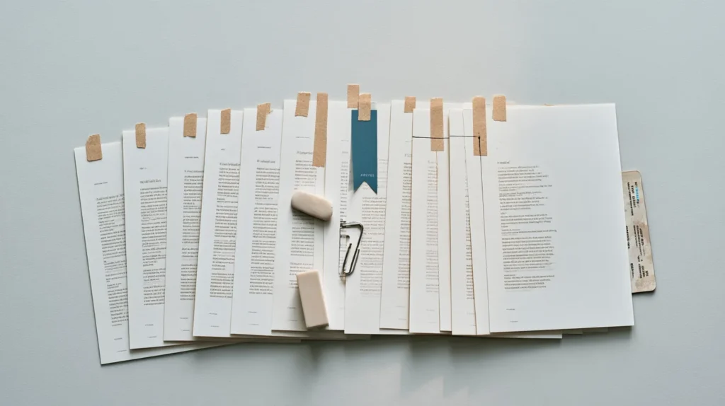 A fan of printed message sample sheets tabbed and arranged left to right on a desk, showing the Offer to Order sequence used in an airline NDC integration