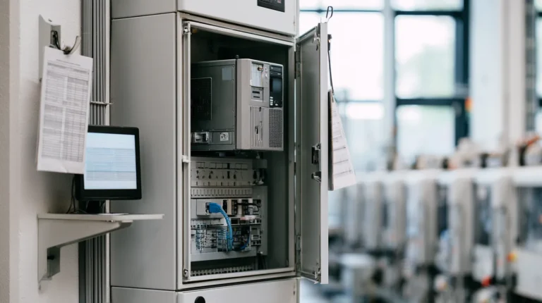 An industrial gateway cabinet running opc ua integration on a plant floor.