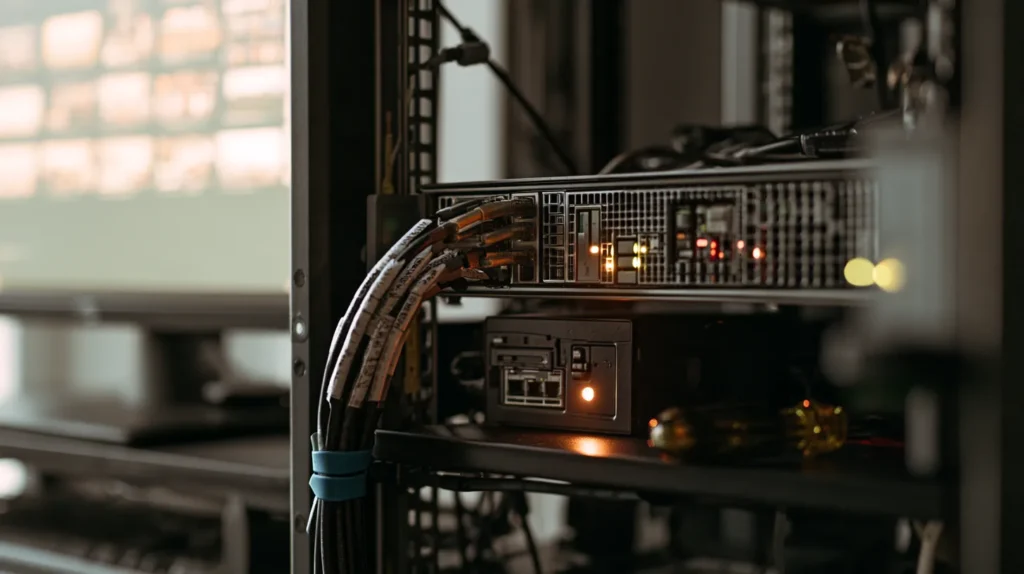 A general-purpose key server sitting beside a separate licensed hardware security module in a media server rack.